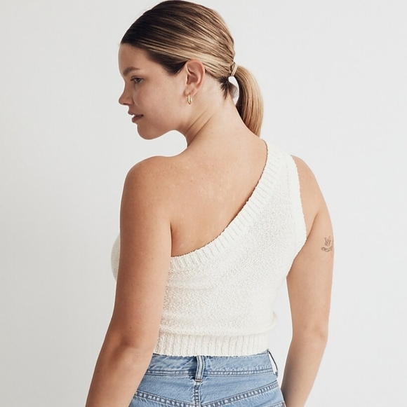 Madewell, Textural-Knit One-Shoulder Sweater Tank, Cream, Size Large - Picture 4 of 8
